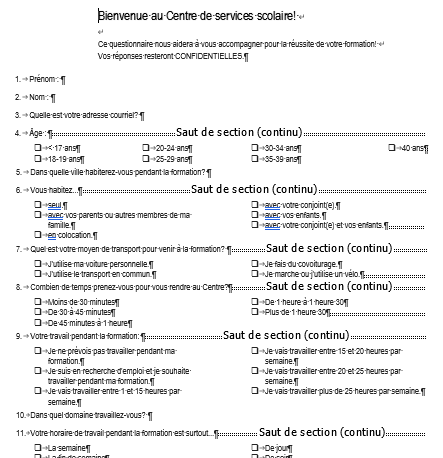 Questionnaire à imprimer.